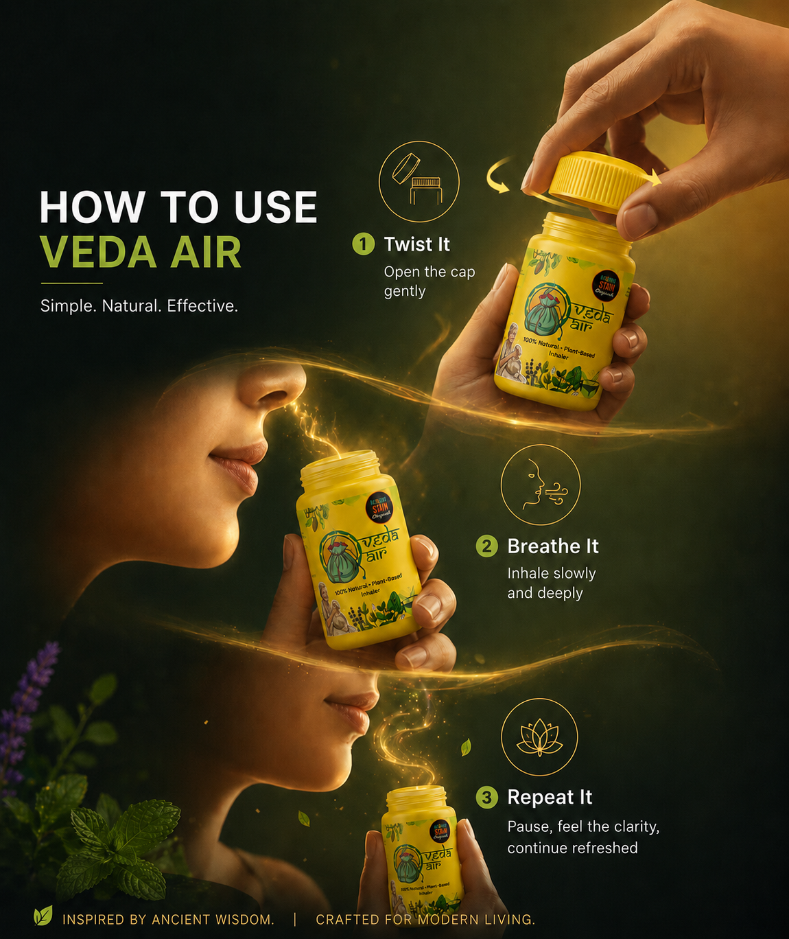 Herbal Inhaler, Ayurvedic Herbal Inhaler,  Nasal Ayurvedic Inhaler, Aromatherapy Herbal Inhaler, Breathe, Natural